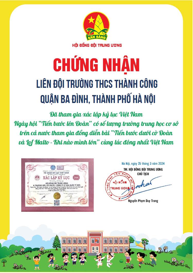 Trường THCS Thành Công được nhận xác lập kỉ lục tham gia đồng diễn đông nhất Việt Nam