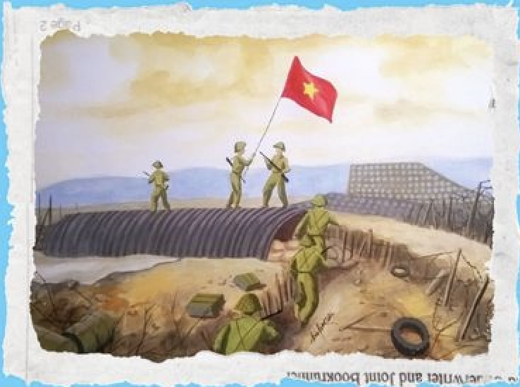 A painting of soldiers holding a flag

Description automatically generated
